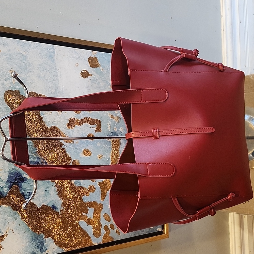Modern Design Crimson Red Tote W/Faux Leather